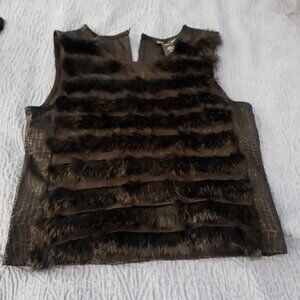 Dressy Black Fur and Textured Top